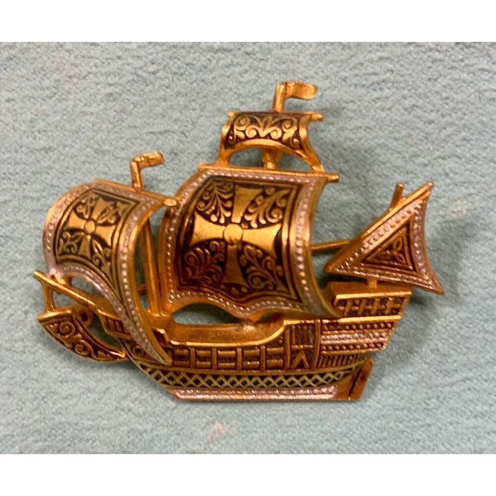 Brooch Triple Mast Sailing Ship Vintage